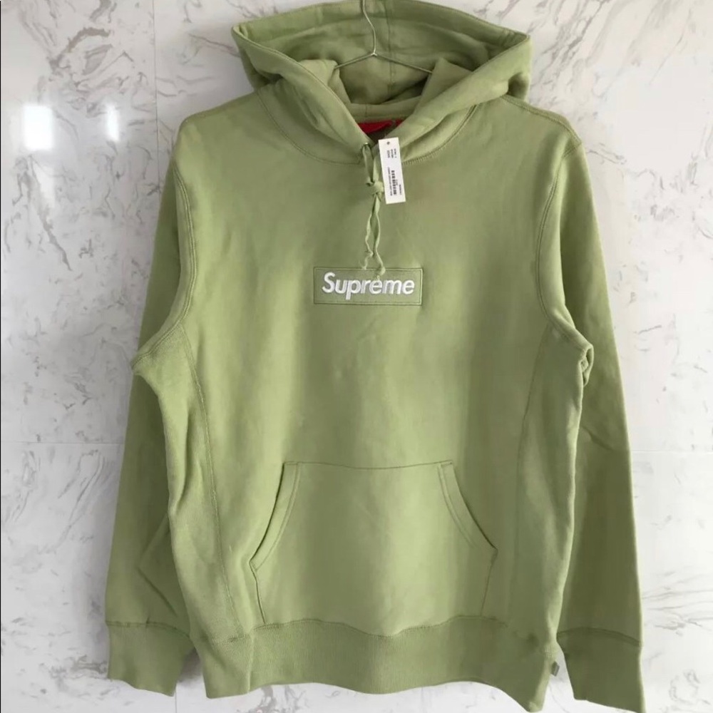 Supreme Box Logo Hoodie- Light Olive; Fw16